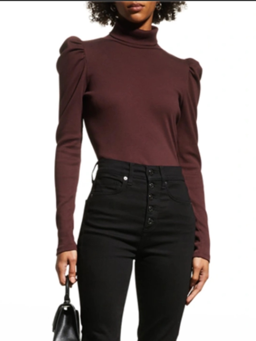 Veronica Beard Cedar Puff Sleeve Turtleneck Rib Long Sleeve Oxblood size XL